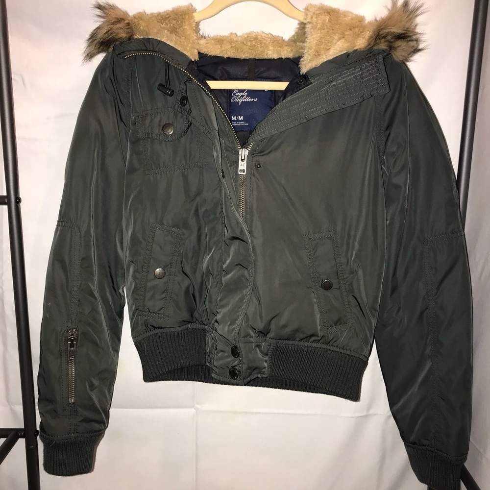 American Eagle Winter Bomber Jacket w/ Fur Hood